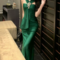 Elegant Halter Neck Green Maxi Dress Beaded Mermaid Long Dress C9674