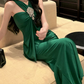 Elegant Halter Neck Green Maxi Dress Beaded Mermaid Long Dress C9674