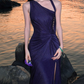 Chic One Shoulder Slit Maxi Dress Purple Sequins Mermaid Long Dress C9675