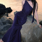 Chic One Shoulder Slit Maxi Dress Purple Sequins Mermaid Long Dress C9675