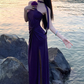 Chic One Shoulder Slit Maxi Dress Purple Sequins Mermaid Long Dress C9675