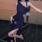 Chic One Shoulder Slit Maxi Dress Purple Sequins Mermaid Long Dress C9675
