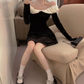 Playful Off-Shoulder A-Line Mini Dress Long Sleeve Black Short Dress C9676