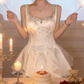 Lovely Spaghetti Straps Satin Homecoming Dress White Beaded A-Line Party Dress C9677