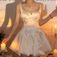 Lovely Spaghetti Straps Satin Homecoming Dress White Beaded A-Line Party Dress C9677