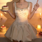 Lovely Spaghetti Straps Satin Homecoming Dress White Beaded A-Line Party Dress C9677