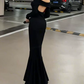 Sleek Off-Shoulder Black Maxi Dress Long Sleeve Mermaid Long Dress C9678
