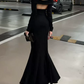 Sleek Off-Shoulder Black Maxi Dress Long Sleeve Mermaid Long Dress C9678