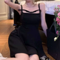 Playful Spaghetti Straps A-Line Mini Dress Black Summer Short Dress C9679