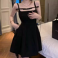 Playful Spaghetti Straps A-Line Mini Dress Black Summer Short Dress C9679