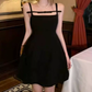 Playful Spaghetti Straps A-Line Mini Dress Black Summer Short Dress C9679