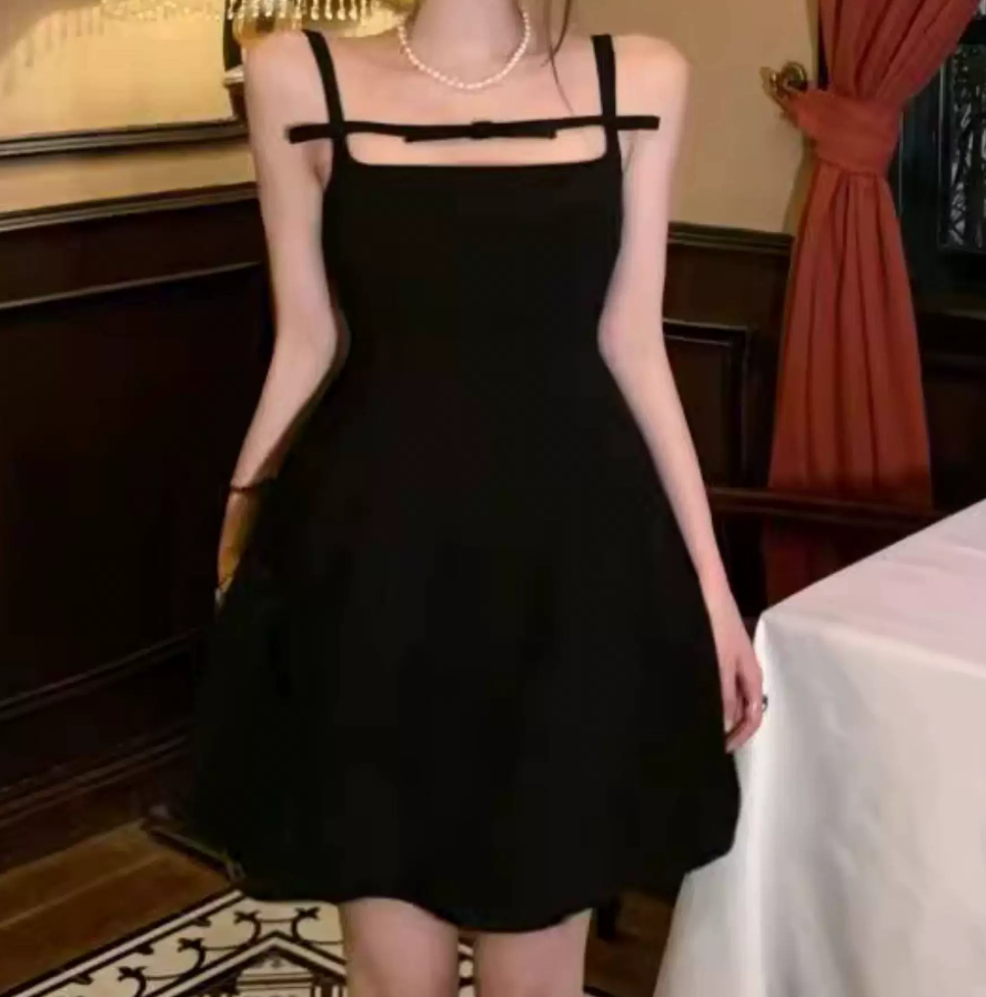 Playful Spaghetti Straps A-Line Mini Dress Black Summer Short Dress C9679