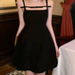Playful Spaghetti Straps A-Line Mini Dress Black Summer Short Dress C9679