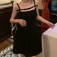 Playful Spaghetti Straps A-Line Mini Dress Black Summer Short Dress C9679