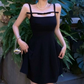 Playful Spaghetti Straps A-Line Mini Dress Black Summer Short Dress C9679