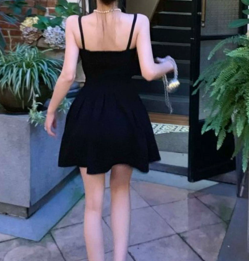 Playful Spaghetti Straps A-Line Mini Dress Black Summer Short Dress C9679