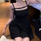 Playful Spaghetti Straps A-Line Mini Dress Black Summer Short Dress C9679