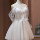 Sexy A line Off The Shoulder Tulle White Short Homecoming Dresses C967