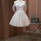 Sexy A line Off The Shoulder Tulle White Short Homecoming Dresses C967
