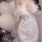 Glam Strapless White Homecoming Dress Feather Sequins Sheath Party Dress C9680