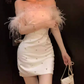 Attractive Off-Shoulder White Homecoming Dress Feather Sequins Sheath Party Dress C9681