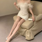 Attractive Off-Shoulder White Homecoming Dress Feather Sequins Sheath Party Dress C9681