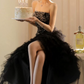Glittering Strapless Black Prom Dress Sequins Slit A-Line Evening Dress C9682