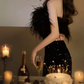 Sparkling Strapless Black Homecoming Dress Feather Sequins Sheath Party Dress C9683