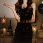 Sparkling Strapless Black Homecoming Dress Feather Sequins Sheath Party Dress C9683