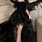 Unique Strapless A-Line Mini Dress Black Floral Short Dress C9684