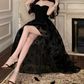 Unique Strapless A-Line Mini Dress Black Floral Short Dress C9684