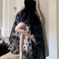 Unique Strapless A-Line Mini Dress Black Floral Short Dress C9684
