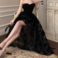 Unique Strapless A-Line Mini Dress Black Floral Short Dress C9684