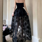 Unique Strapless A-Line Mini Dress Black Floral Short Dress C9684