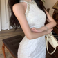 Fascinating Halter Neck White Homecoming Dress Beaded Sheath Party Dress C9685