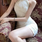 Fascinating Halter Neck White Homecoming Dress Beaded Sheath Party Dress C9685