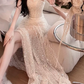 Shiny Strapless White Prom Dress Sequins Slit A-Line Evening Dress C9686