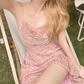 Romantic Spaghetti Straps A-Line Mini Dress Pink Leopard Short Dress C9688