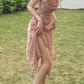Romantic Spaghetti Straps A-Line Mini Dress Pink Leopard Short Dress C9688
