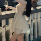Graceful Long Sleeve A-Line Mini Dress White Lace Short Dress C9689