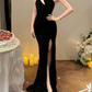 Fascinating One Shoulder Sequins Prom Dress Black Slit Mermaid Evening Dress C9690