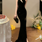 Fascinating One Shoulder Sequins Prom Dress Black Slit Mermaid Evening Dress C9690