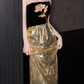 Romantic Gold Sequins Prom Dress Strapless Sheath Evening Dress C9692