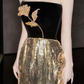 Romantic Gold Sequins Prom Dress Strapless Sheath Evening Dress C9692