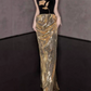 Romantic Gold Sequins Prom Dress Strapless Sheath Evening Dress C9692