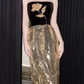 Romantic Gold Sequins Prom Dress Strapless Sheath Evening Dress C9692