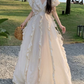 Attractive V Neck Ivory Maxi Dress Ruffles A-Line Long Dress C9693