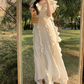 Attractive V Neck Ivory Maxi Dress Ruffles A-Line Long Dress C9693
