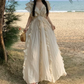 Attractive V Neck Ivory Maxi Dress Ruffles A-Line Long Dress C9693