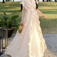 Attractive V Neck Ivory Maxi Dress Ruffles A-Line Long Dress C9693